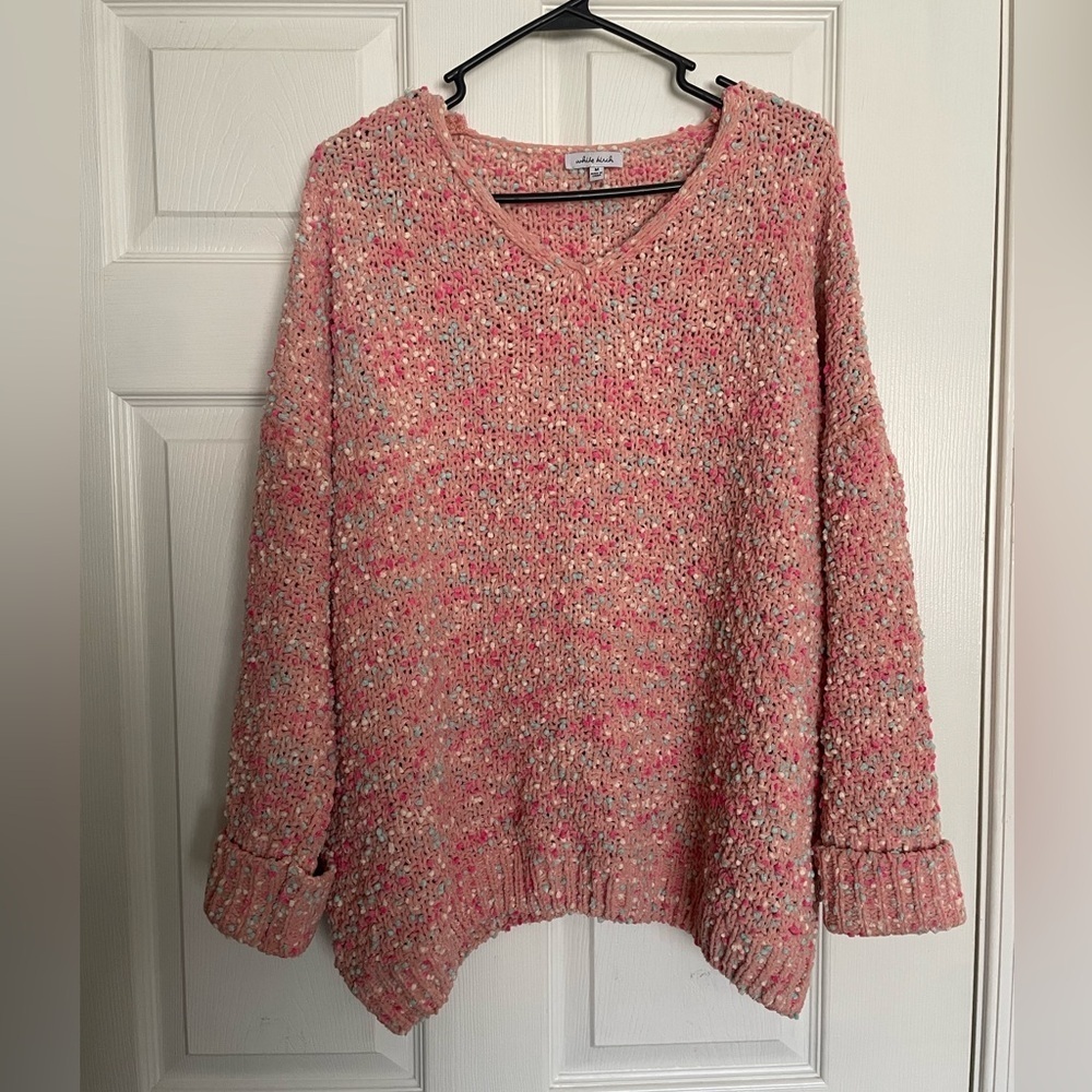 White Birch size Medium Chunky Knit Confetti Cozy Pink Speckled Sweater